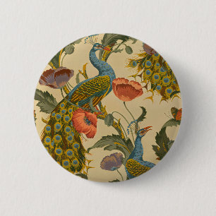 Chapa Redonda De 5 Cm Patrón Floral de Amapola Pavo Real Art Nouveau Ant