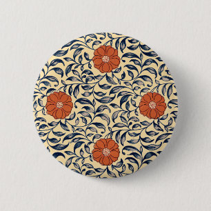 Chapa Redonda De 5 Cm Patrón Floral de Peonía China Art Nouveau Vintage