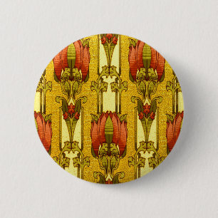 Chapa Redonda De 5 Cm Patrón floral de tulipanes rojos antiguo modernist