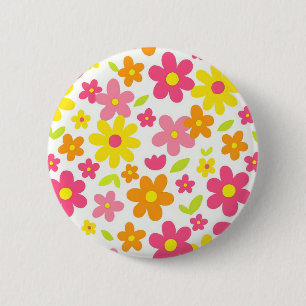 Chapa Redonda De 5 Cm Patrón floral retro brillante de verano en rosa y