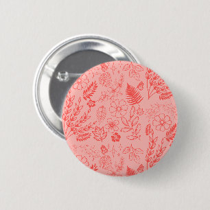 Chapa Redonda De 5 Cm Patrón floral tropical rojo coral