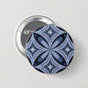 Chapa Redonda De 5 Cm Patrón geométrico azul estilo retro