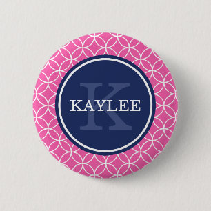 Chapa Redonda De 5 Cm Patrón monocromático de círculo rosado brillante