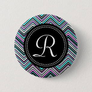 Chapa Redonda De 5 Cm Patrón Monogramado de Chevron Tribal Femenino