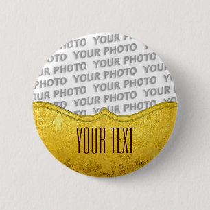 Chapa Redonda De 5 Cm Patrón ORO PURO / hoja de oro + tu foto y texto