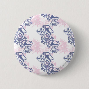 Chapa Redonda De 5 Cm Patrón rosa y púrpura superchica