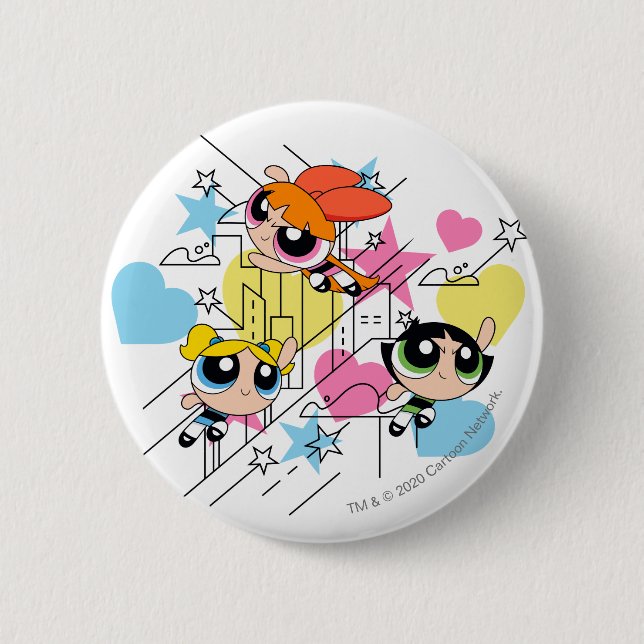 Chapa Redonda De 5 Cm Patrón Townsville de Chicas Powerpuff (Anverso)
