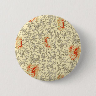 Chapa Redonda De 5 Cm Patrón Vintage Owen Jones: Coral Floral Gris