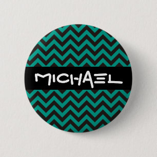 Chapa Redonda De 5 Cm Patrón ZIGZAG - negro + tu fondo y texto