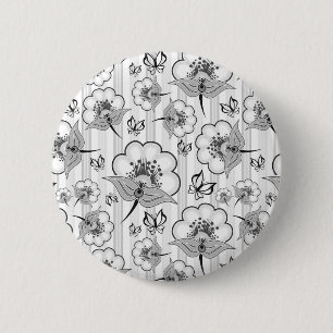 Chapa Redonda De 5 Cm Patrones de flores sin costuras blancas y negras l