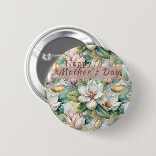 Chapa Redonda De 5 Cm Pattern Elegant Magnolia Flowers