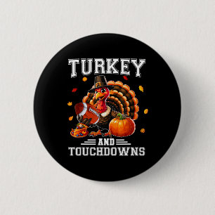 Chapa Redonda De 5 Cm Pavo De Acción De Gracias Y Touchdowns Footbyll Ho