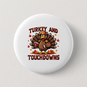 Chapa Redonda De 5 Cm Pavo de Acción de Gracias y touchdowns jugador de 