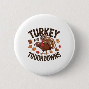 Chapa Redonda De 5 Cm Pavo de Acción de Gracias y touchdowns Jugador de 