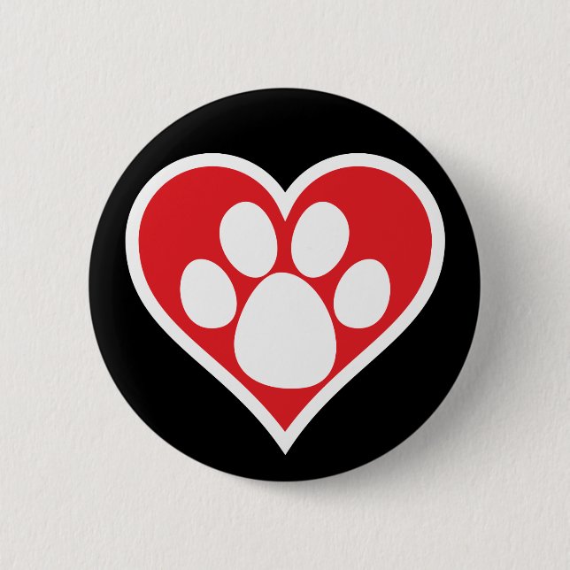 Chapa Redonda De 5 Cm Paw de Perro del Corazón (Oscuro) (Anverso)