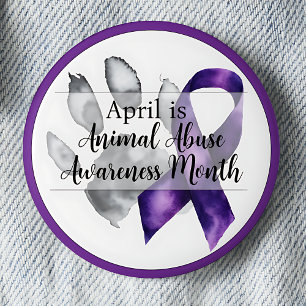 Chapa Redonda De 5 Cm Paw Print April Animal Abueness Month
