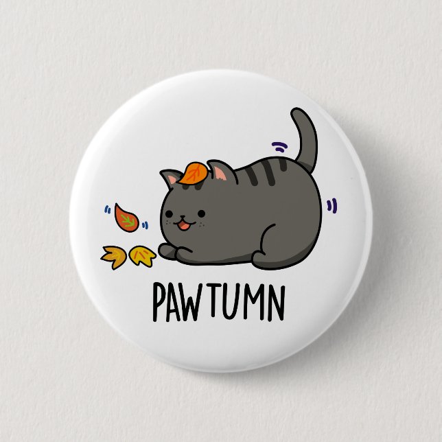 Chapa Redonda De 5 Cm Pawtumn lindo Autumn Kitty Cat Pun (Anverso)