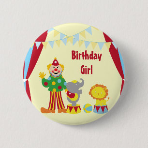 Chapa Redonda De 5 Cm Payaso de circo del dibujo animado y chica del