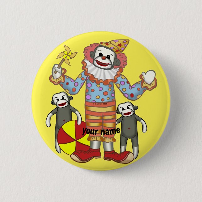 Chapa Redonda De 5 Cm Payaso de mono de calcetín  (Anverso)