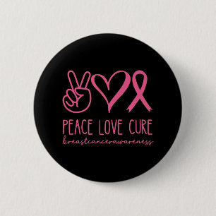 Chapa Redonda De 5 Cm Paz Amor Cure Cinta Rosa Guerrera Cáncer de Mama
