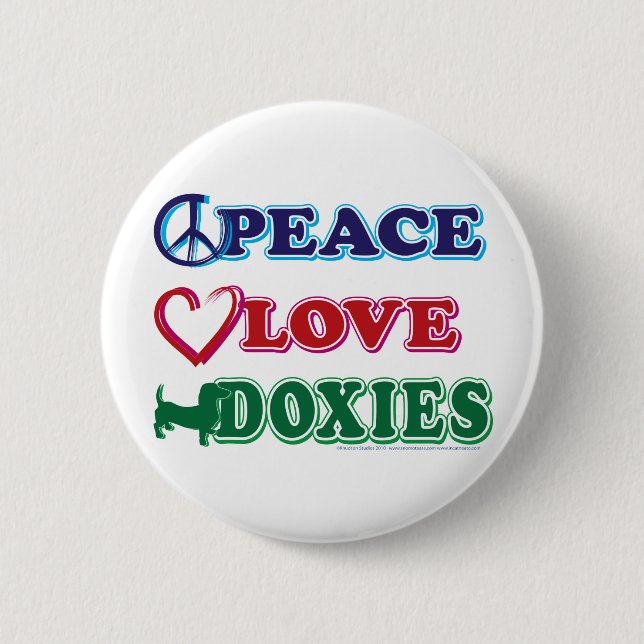 Chapa Redonda De 5 Cm Paz-Amor-Doxies-Dachsund (Anverso)
