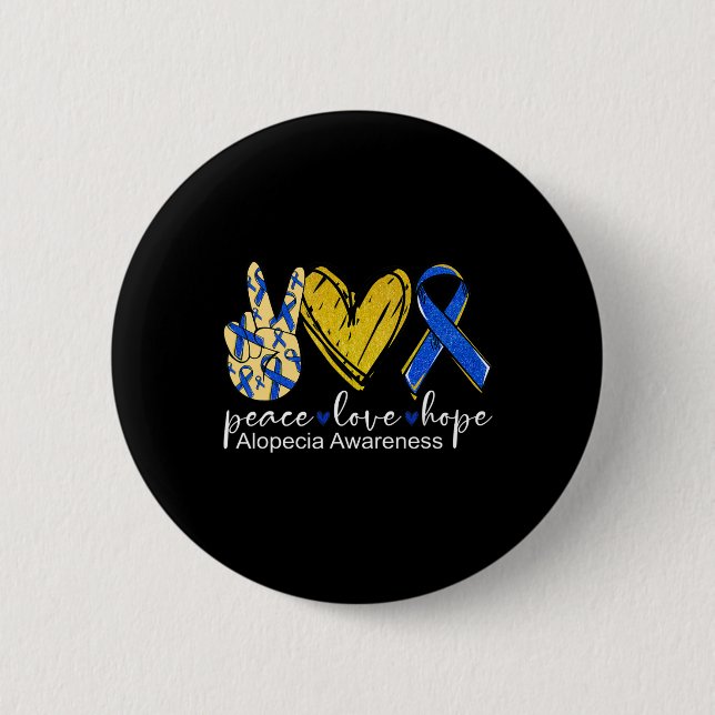 Chapa Redonda De 5 Cm Paz Amor Esperanza Alopecia Conciencia Cinta Azul (Anverso)