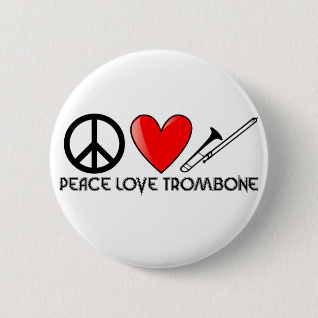 Chapa Redonda De 5 Cm Paz, amor, Trombone (Anverso)