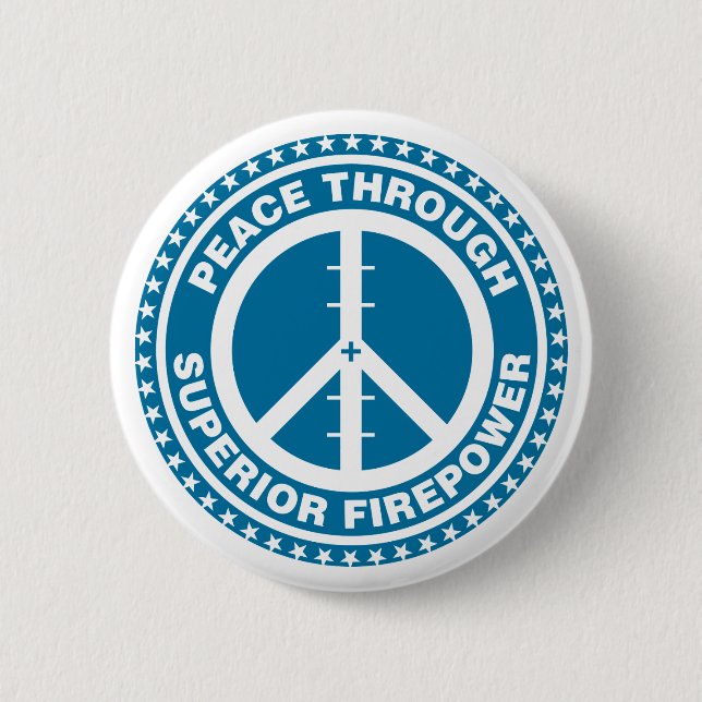 Chapa Redonda De 5 Cm Paz con la potencia de fuego superior - azul (Anverso)