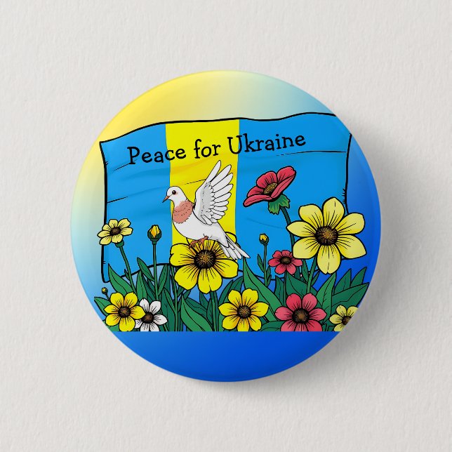 Chapa Redonda De 5 Cm Paz para Ucrania | Bandera ucraniana (Anverso)
