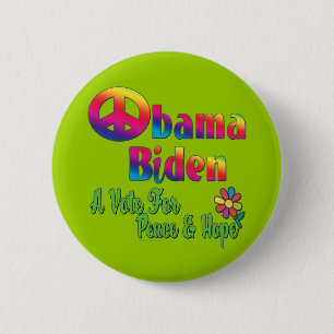 Chapa Redonda De 5 Cm Paz y esperanza 2008 de Obama Biden