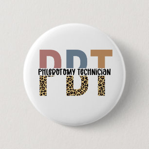 Chapa Redonda De 5 Cm PBT Phlebotomy Technician Leopard Print