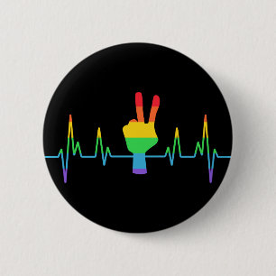 Chapa Redonda De 5 Cm Peace Gay Heartbeat LGBT