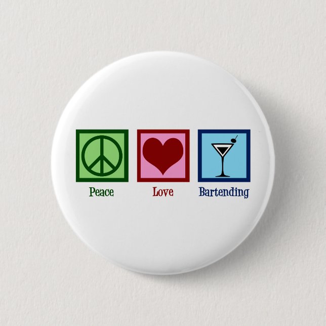 Chapa Redonda De 5 Cm Peace Love Bartending (Anverso)