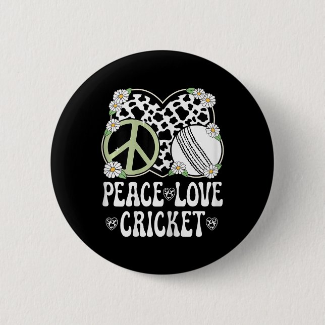 Chapa Redonda De 5 Cm Peace Love Cricket Lover Cow Print Women Girls Cut (Anverso)