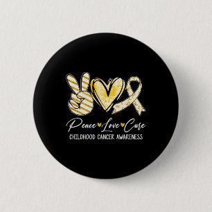 Chapa Redonda De 5 Cm Peace Love Cure Gold Ribbon