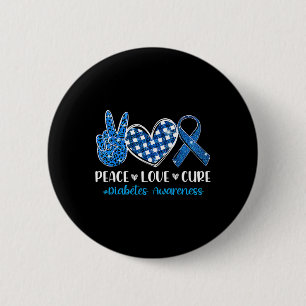Chapa Redonda De 5 Cm Peace Love Cure Gray Blue Ribbon Diabetes Awares