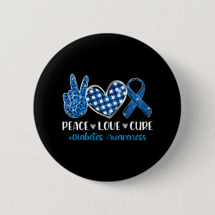 Chapa Redonda De 5 Cm Peace Love Cure Gray Blue Ribbon Diabetes Awares