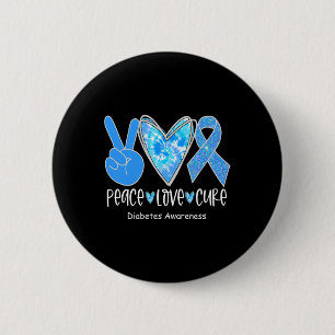 Chapa Redonda De 5 Cm Peace Love Cure T1d Diabetes Awareness Blue Ribbon