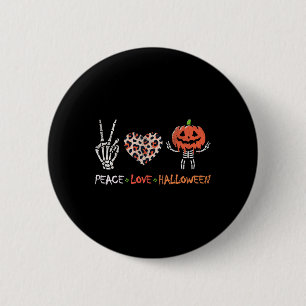 Chapa Redonda De 5 Cm Peace Love Halloween Funny Pumpkin Skeleton Leopar