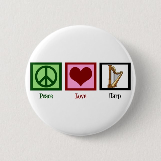 Chapa Redonda De 5 Cm Peace Love Harp (Anverso)