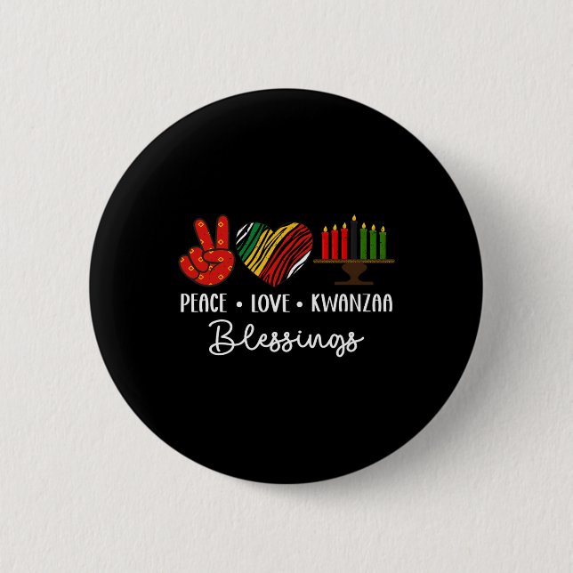 Chapa Redonda De 5 Cm Peace Love Kwanzaa Bendice a los Navidades Hol Afr (Anverso)
