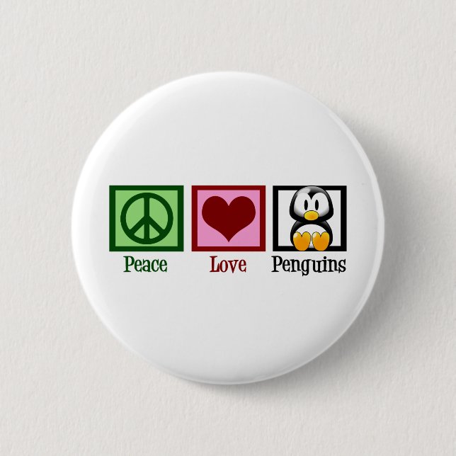 Chapa Redonda De 5 Cm Peace Love Penguins (Anverso)