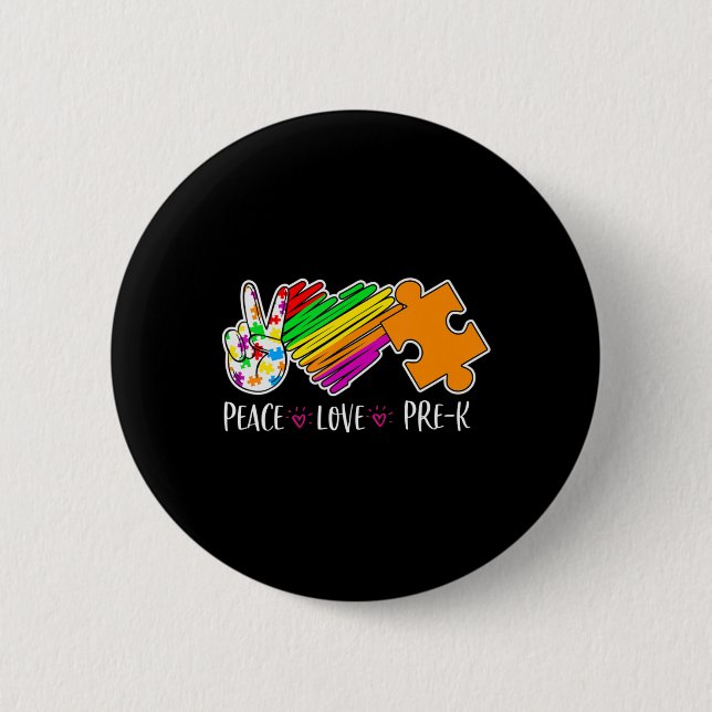 Chapa Redonda De 5 Cm Peace Love Pre-K Autism Awareness - 100 days smart (Anverso)