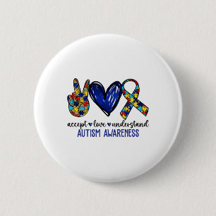 Chapa Redonda De 5 Cm Peace Love Ribbon Autism Awareness Accept Love Und