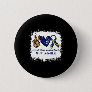 Chapa Redonda De 5 Cm Peace Love Ribbon Autism Awareness Accept Love Und