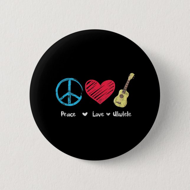 Chapa Redonda De 5 Cm Peace Love Ukulele Hawaii Music Ukelele Uke (Anverso)