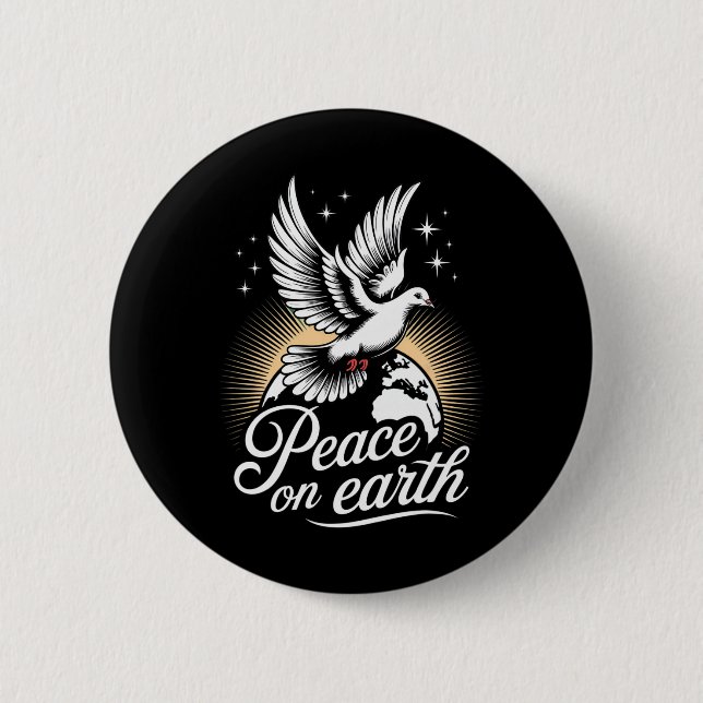 Chapa Redonda De 5 Cm Peace On Earth Dove And Globe Peaceful Christmas  (Anverso)
