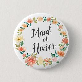Chapa Redonda De 5 Cm Peach Floral Wreath | Empleada De Honor