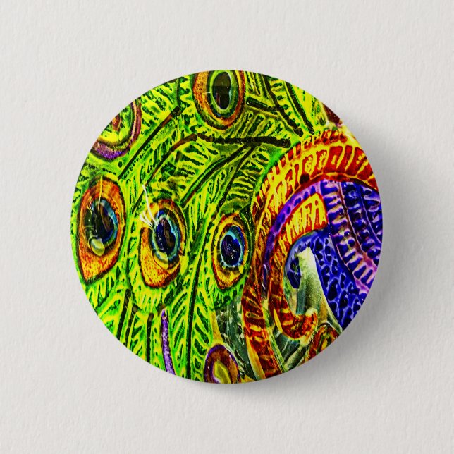 Chapa Redonda De 5 Cm Peacock Feathers (Anverso)