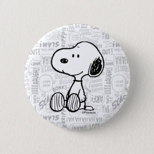 Chapa Redonda De 5 Cm PEANUTS   Snoopy on Black White Comics